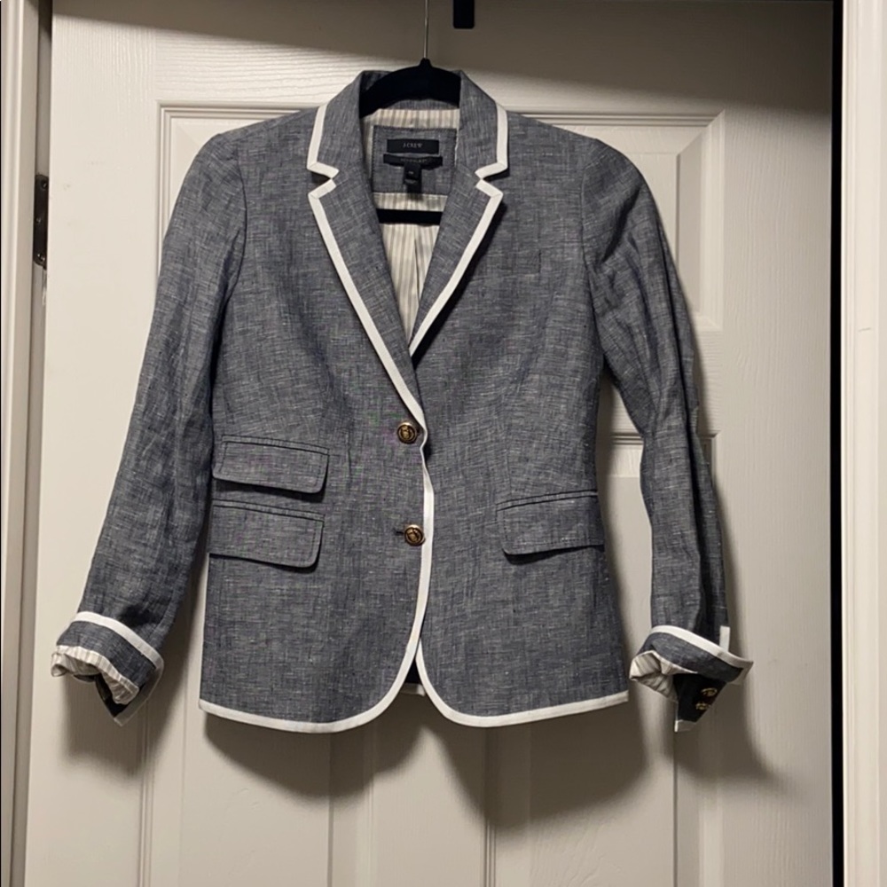 J. Crew | Chambray Linen Tipped Schoolboy Blazer